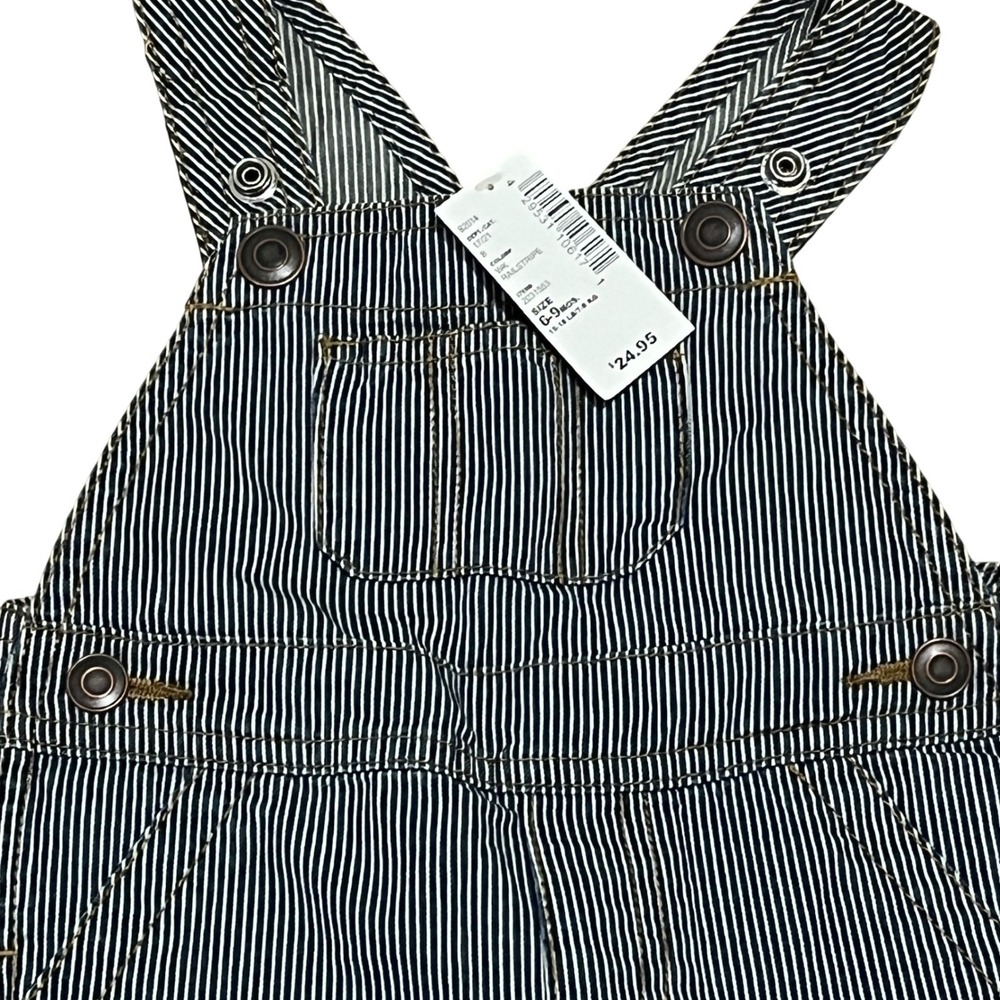 The Children's Place Railstripe Denim Overalls Hickory Stripe 6-9M Railroad NWT